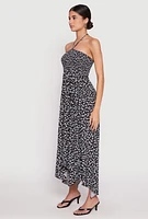 Womens Floral Double Slit Halter Dress,