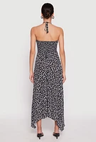 Womens Floral Double Slit Halter Dress,