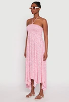 Womens Floral Double Slit Halter Dress, Pink, Size L