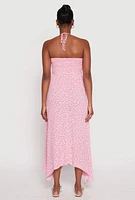 Womens Floral Double Slit Halter Dress, Pink, Size L