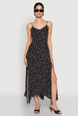 Womens Floral Print Slit Hem Maxi Dress, Black, Size M