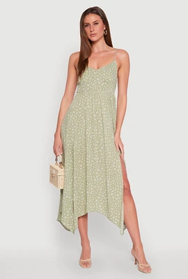 Womens Floral Print Slit Hem Maxi Dress, Green, Size M