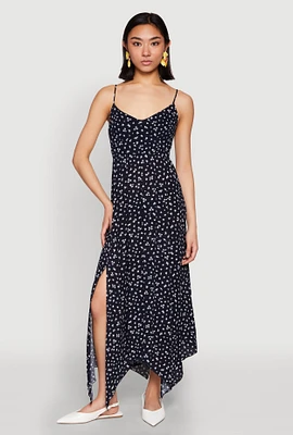 Womens Floral Print Slit Hem Maxi Dress, Blue,