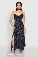 Womens Floral Print Slit Hem Maxi Dress, Blue,