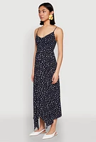 Womens Floral Print Slit Hem Maxi Dress, Blue,