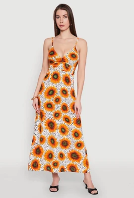 Womens Sunflower Print Empire Waist Dress, Multi, Size S