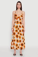 Womens Sunflower Print Empire Waist Dress, Multi, Size S