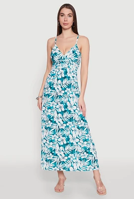 Womens Tropical Floral Print Empire Waist Maxi Dress, Multi, Size M