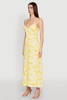 Womens Tropical Floral Print Empire Waist Maxi Dress, Yellow,