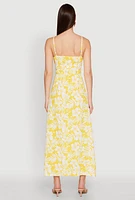 Womens Tropical Floral Print Empire Waist Maxi Dress, Yellow,