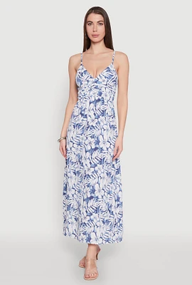 Womens Tropical Floral Print Empire Waist Maxi Dress,
