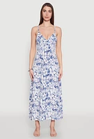 Womens Tropical Floral Print Empire Waist Maxi Dress,