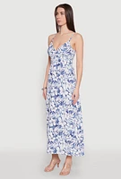 Womens Tropical Floral Print Empire Waist Maxi Dress,