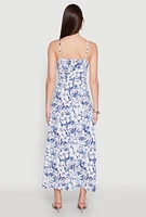 Womens Tropical Floral Print Empire Waist Maxi Dress, L