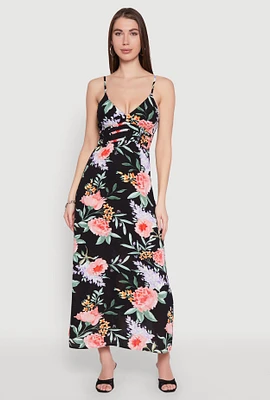 Womens Peony Lavender Print Empire Waist Maxi Dress, Black, Size M
