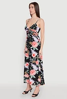 Womens Peony Lavender Print Empire Waist Maxi Dress, Black, Size M