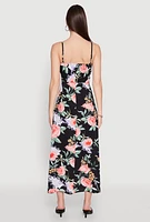 Womens Peony Lavender Print Empire Waist Maxi Dress, Black, Size M