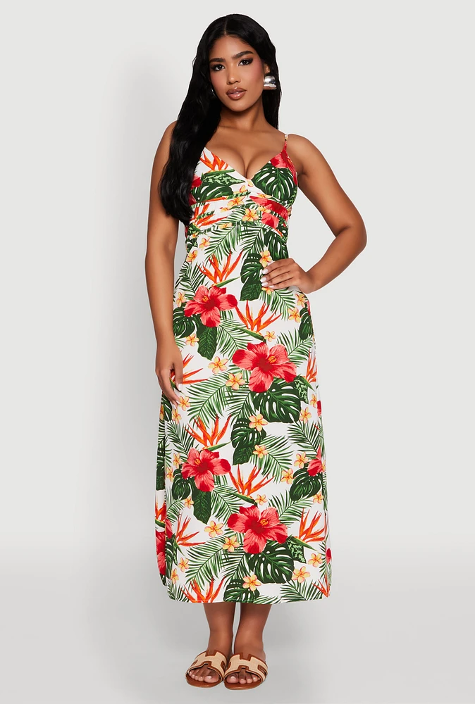 Womens Airy Tropical Floral Empire Waist Dress, Multi, Size XL