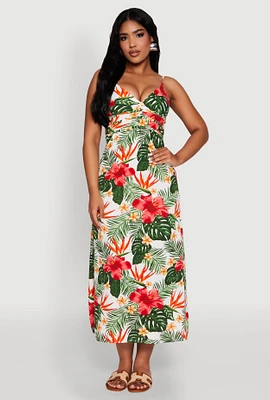 Womens Airy Tropical Floral Empire Waist Dress, Multi, Size XL