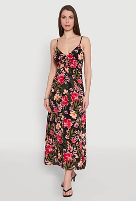 Womens Airy Floral Empire Waist Maxi Dress, Black, Size XL