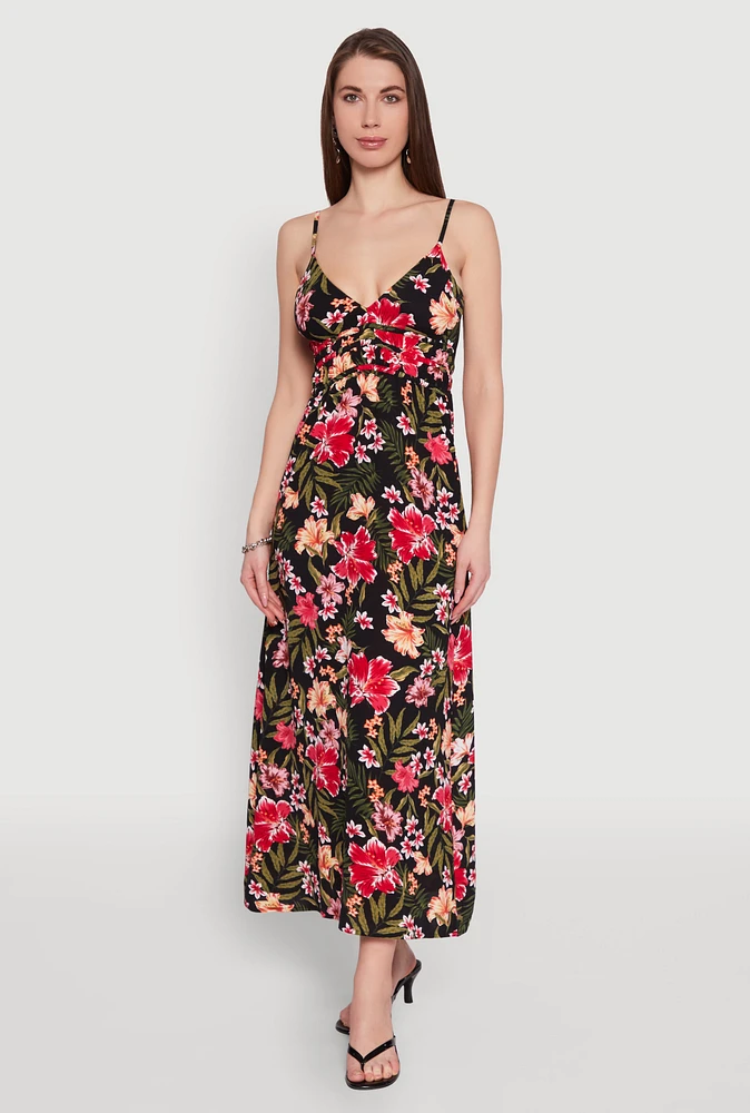 Womens Airy Floral Empire Waist Maxi Dress, Black, Size L