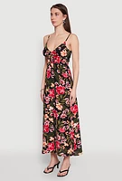 Womens Airy Floral Empire Waist Maxi Dress, Black, Size L