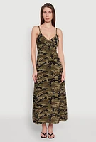 Womens Airy Camo Empire Waist Maxi Dress, Green, Size M