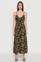 Womens Airy Camo Empire Waist Maxi Dress, Green, Size M