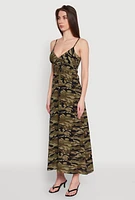 Womens Airy Camo Empire Waist Maxi Dress, Green, Size M