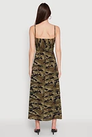 Womens Airy Camo Empire Waist Maxi Dress, Green, Size M