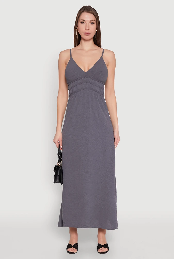 Womens V Neck Empire Waist Maxi Dress, M