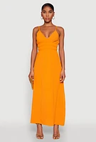 Womens V Neck Empire Waist Maxi Dress, Orange, Size M
