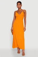 Womens V Neck Empire Waist Maxi Dress, Orange, Size M