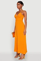 Womens V Neck Empire Waist Maxi Dress, Orange, Size M
