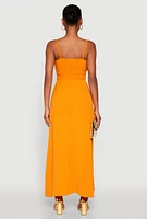 Womens V Neck Empire Waist Maxi Dress, Orange, Size M
