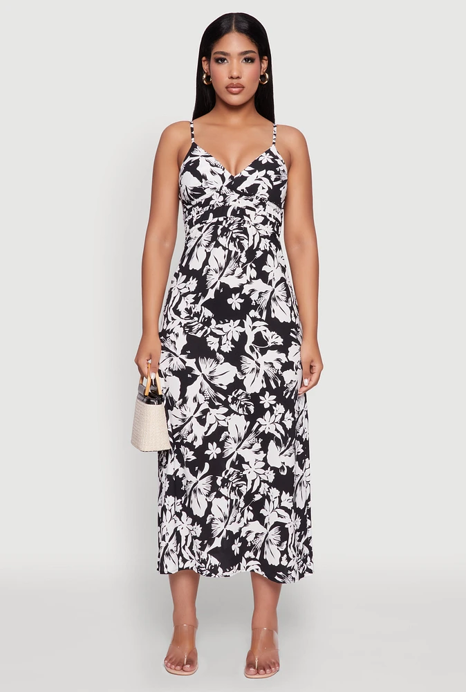 Womens Sleeveless Empire Waist Dress with V Neck, Multi, Size S