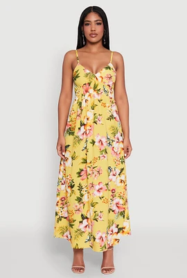 Womens Airy Floral V Neck Maxi Dress, Yellow, Size M
