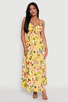 Womens Airy Floral V Neck Maxi Dress, Yellow, Size M