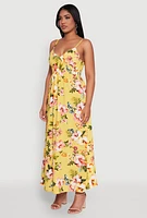 Womens Airy Floral V Neck Maxi Dress, Yellow, Size M