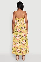 Womens Airy Floral V Neck Maxi Dress, Yellow, Size M