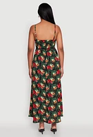 Womens Floral Print Smocked Back Bustier Dress, Multi, Size L