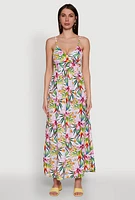 Womens Tropical Floral Maxi Dress with V Neck and Smocked Details, Multi, Size XL