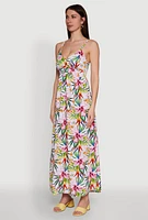 Womens Tropical Floral Maxi Dress with V Neck and Smocked Details, Multi, Size XL