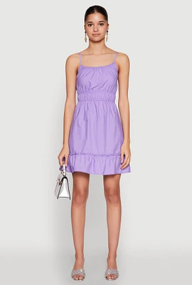 Womens Spaghetti Strap Empire Waist Mini Dress, Purple, Size L