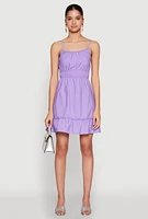Womens Spaghetti Strap Empire Waist Mini Dress, Purple, Size L
