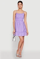 Womens Spaghetti Strap Empire Waist Mini Dress, Purple,