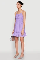 Womens Spaghetti Strap Empire Waist Mini Dress, Purple, Size L