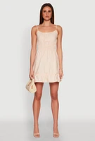 Womens Spaghetti Strap Empire Waist Mini Dress, Beige, Size XL