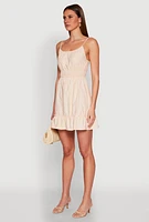 Womens Spaghetti Strap Empire Waist Mini Dress, Beige, Size XL