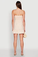 Womens Spaghetti Strap Empire Waist Mini Dress, Beige, Size XL